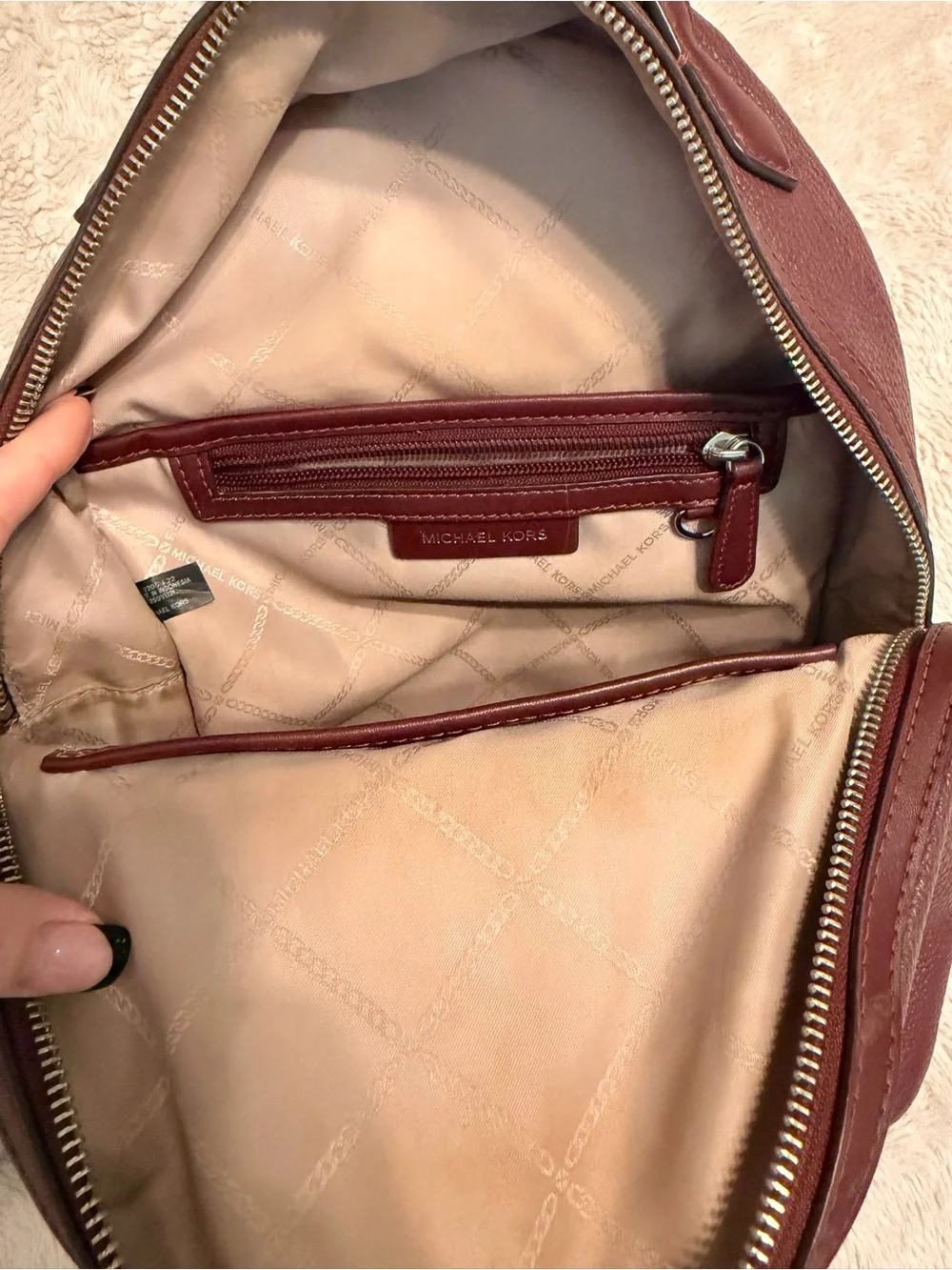 Michael Kors Burgundy Pebbled Leather Backpack – Authentic